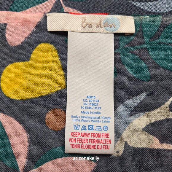 Boden Wool Lightweight Scarf Hearts Birds - Picture 6 of 9